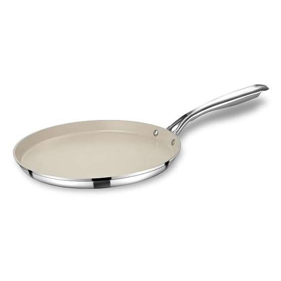 Pigeon Stainless Steel Cerra Steel Clad Ceramic Flat Tawa 280 (Beige)
